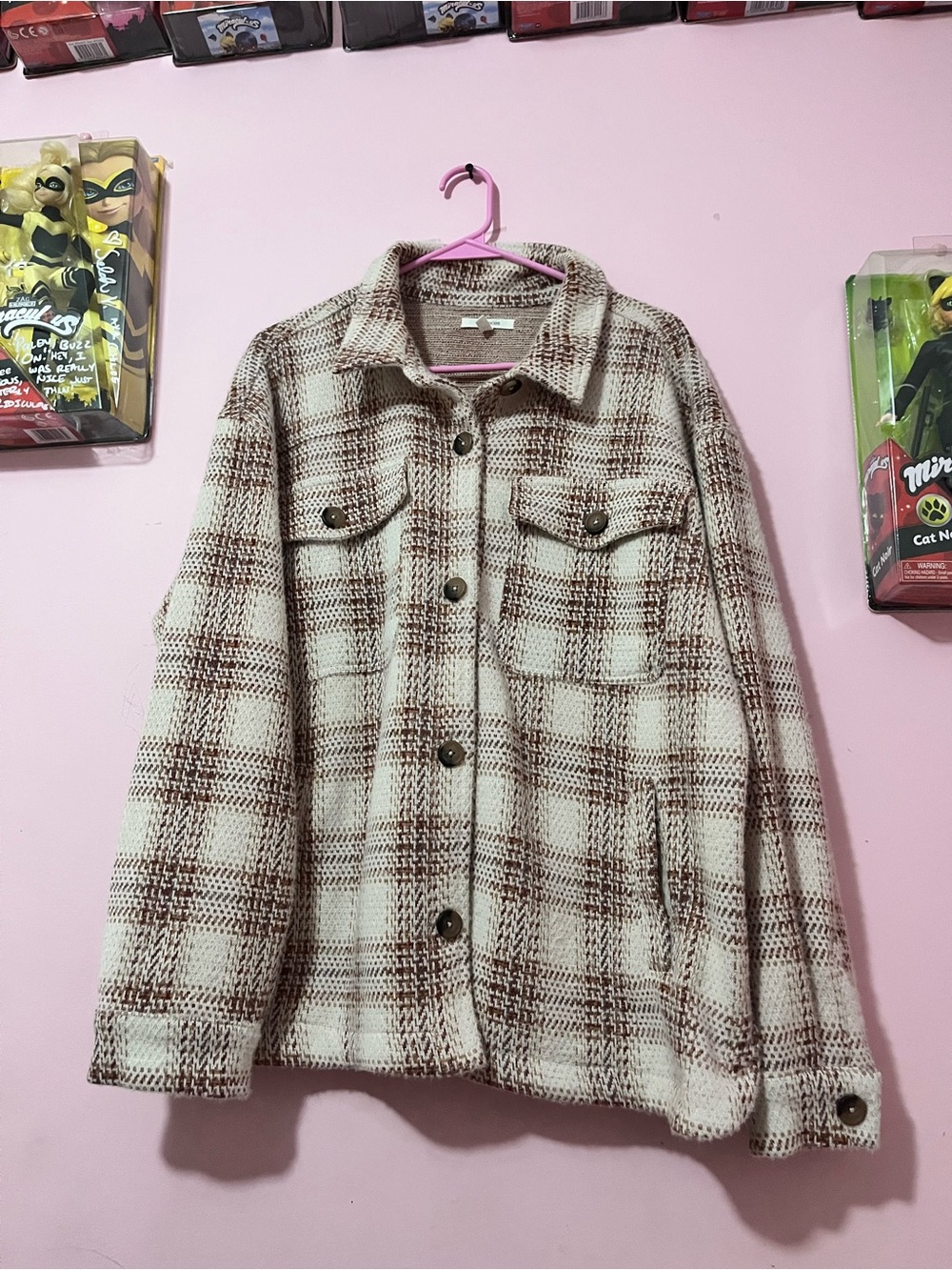 ⭐️Maurices Cream and Brown Plaid Shacket